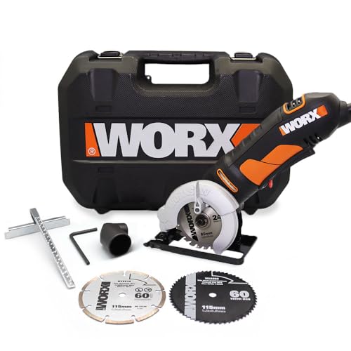 WORX WX423.1 Kompakte Kreissägen 400W - Leerlaufdrehzahl 3600/min - 27mm Schnitttiefe - Einhand-Bedienung - schnelle Tiefeneinstellung - Spindelarretierung - Sicherheit durch Alu-Sägeblattschutz