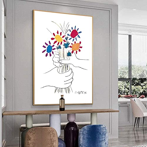 LLYSJ Leinwanddruck 50 x 70 cm Rahmenlos Pablo Picasso Peace Bouquet Leinwand Kunst Poster und Drucke Abstraktes Blumenwandkunstbild