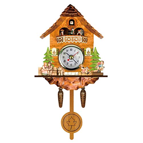 Hidyliu - Reloj de cuco de madera antigua, diseño de cuco para casa de pájaros, decoración del hogar, reloj de cuco colgante, con péndulo para decoración del hogar