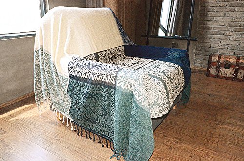 Sofaüberwurf, Möbelschutzdecke aus Chenille-Jacquard mit Fransen, mediterraner Stil, Decke für alle Jahreszeiten, Blue White Mediterranean, 220*260CM