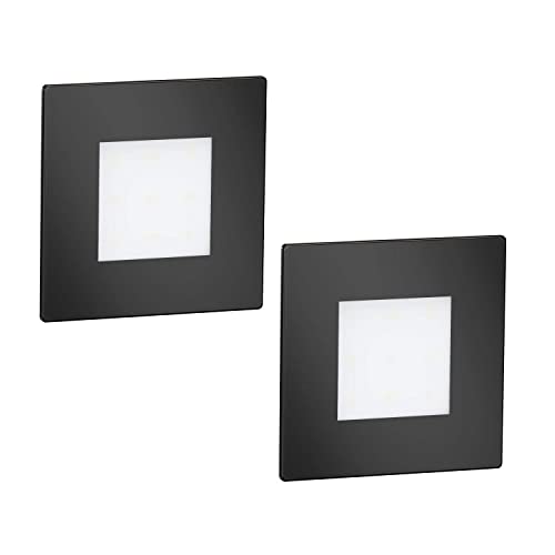 ledscom.de LED Treppen-Licht FEX Treppen-Leuchte, schwarz, eckig, 8,5x8,5cm, 230V, kaltweiß, 2 STK.