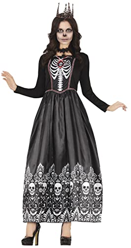 FIESTAS GUIRCA Königin der Toten Kostüm – Langes Schwarzes Skelett Kleid Tag der Toten Halloween Kostüm Erwachsene Damen Größe 40-42 L