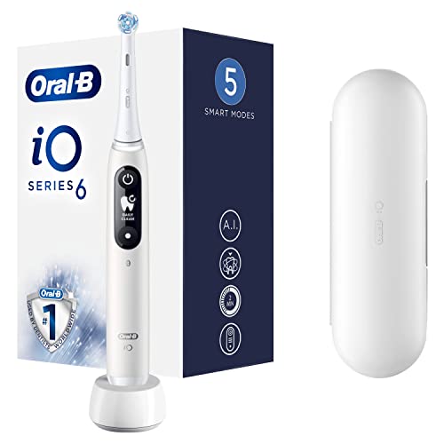Oral-B iO, elektrische Zahnbürste, wiederaufladbar, weich, für Reisen, Positionssensor, 1 Bürste und 1 Premium-Reisetasche, Bluetooth, Weiß