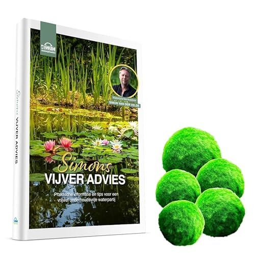 vdvelde.com - Simons Teich Beratung Buch - Niederländisch + 5 Mooskugeln - Teichbuch von Teichspezialist und Wasserpflanzenzüchter Simon van der Velde - Tipps für ein Gartenteiche Anlegen
