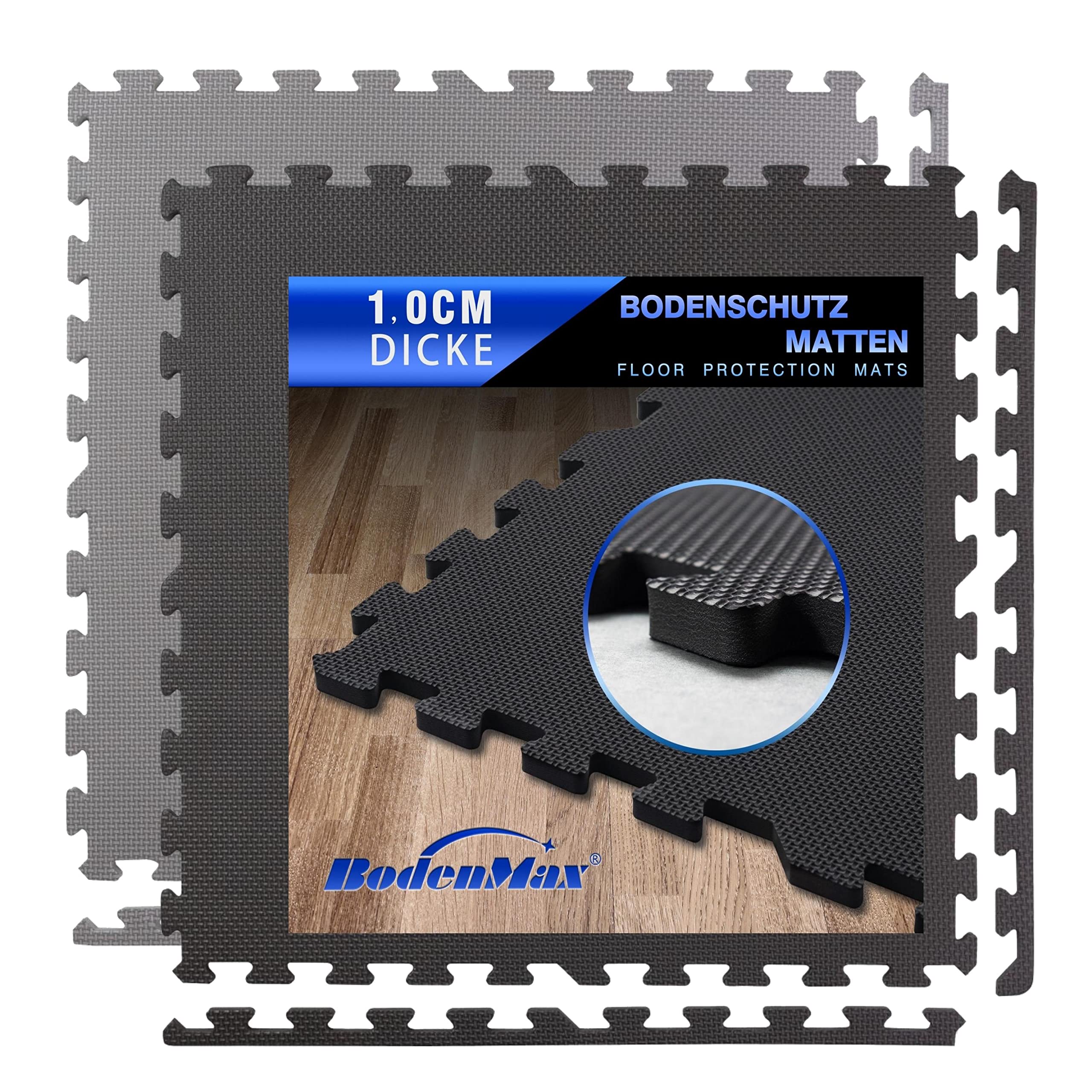 BodenMax Puzzle Matte Fitnessmatte Turnmatte Unterlegmatte Bodenmatte Trainingsmatte Gummimatte | 58x58x1 cm schwarz | 24 Stück