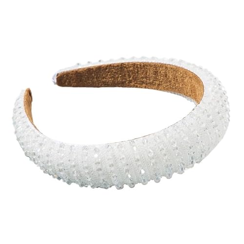 Luxus Voller Diamanten Handgewebte Perlen Stirnband Haarschmuck Weibliche Barock Schwamm Stirnband Haarband Kopfbedeckung Frau (Color : White, Size : Medium)