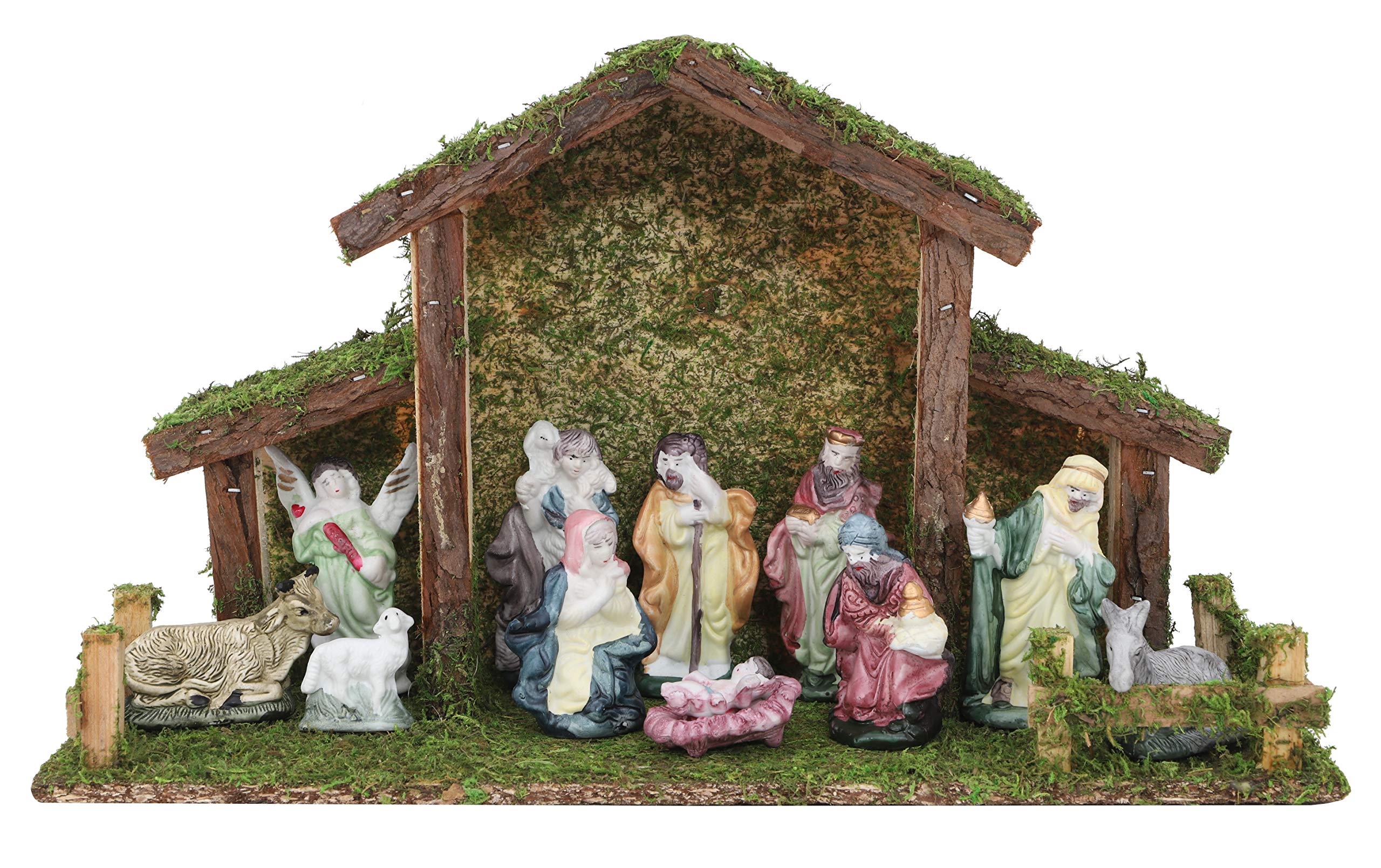 Toyland® Weihnachtskrippe Traditionell Krippenstall mit 11 Krippenfiguren Weihnachtsdeko Weihnachtsdeko