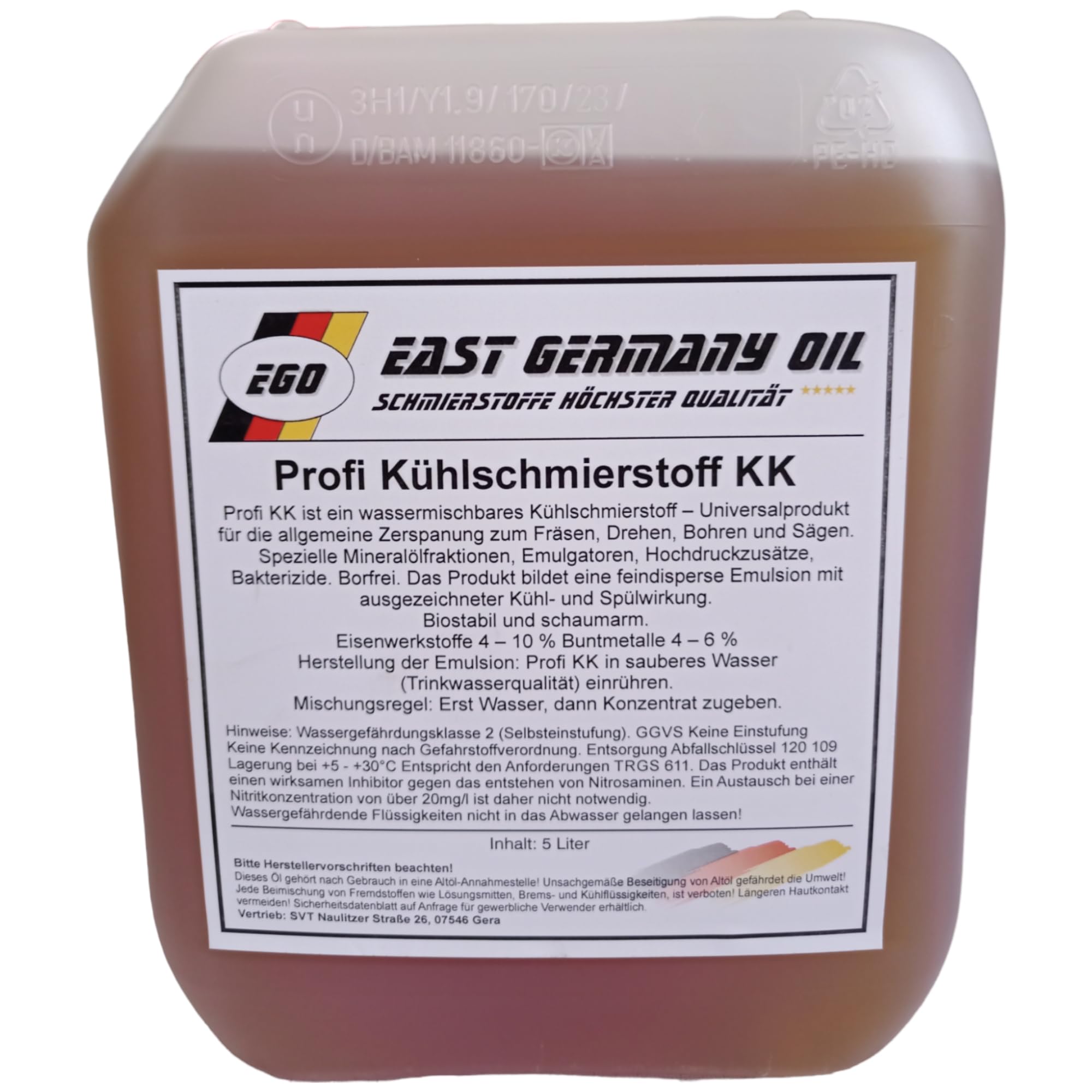 East Germany Oil Profi Kühlschmierstoff zum Fräsen, Drehen,Bohren,Sägen und Kühlen (Kanister 5 Liter)