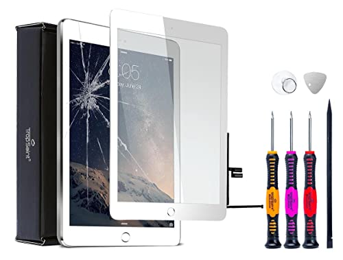 Trop Saint® Für iPad 7 Touchscreen Digitizer Glas Display Scheibe in Weiß mit Rahmen, Homebutton und Werkzeug (A2197, A2200, A2198)