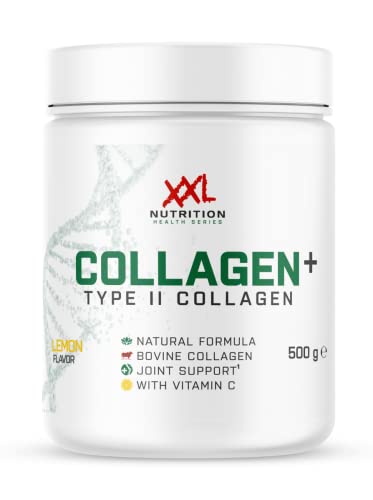 XXL Nutrition - Collagen+ Type 2 - Hochwertige Bovin Kollagen, Rinderkollagen, Vitamin C - Zitrone- 500 Gramm