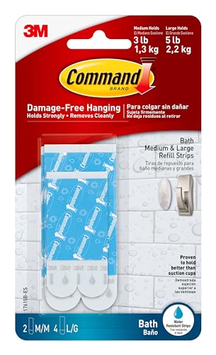 Command Bath Water-Resistant Replacement Strips, White, 2-Medium, 4-Large Strips (17615B)
