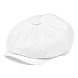 SOELIZ 1 Stück Weiß Twill Baumwolle Ballonmütze für Männer Frauen Klassische Cabbie Driver Apple Caps Gatsby Flat Hat Baker Boy Headpiece-White,59cm