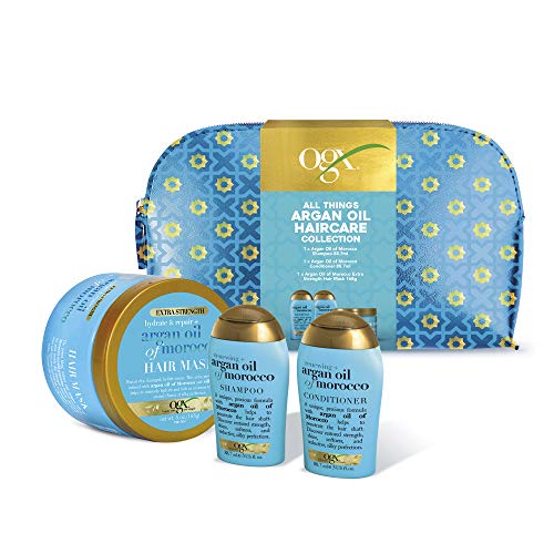 OGX Geschenkset Arganöl von Morroco Haarpflege Geschenkset mit Shampoo, Conditioner, Maske und Beauty-Tasche