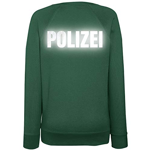 Shirt-Panda Damen Polizei Sweatshirt - Druck Brust & Rücken Reflex Dunkelgrün (Druck Reflex) M