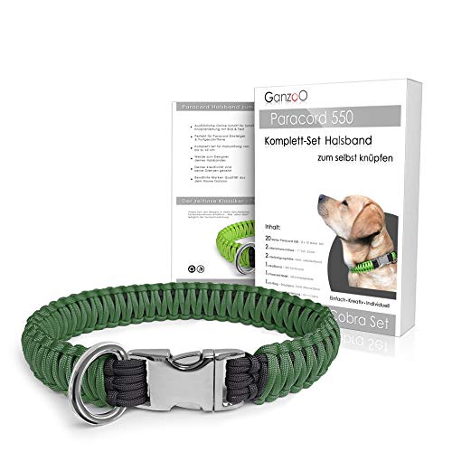 Ganzoo Paracord 550 Hunde-Halsband Set selbst knüpfen, Bastelset, DIY Geschenk (Grasgrün)