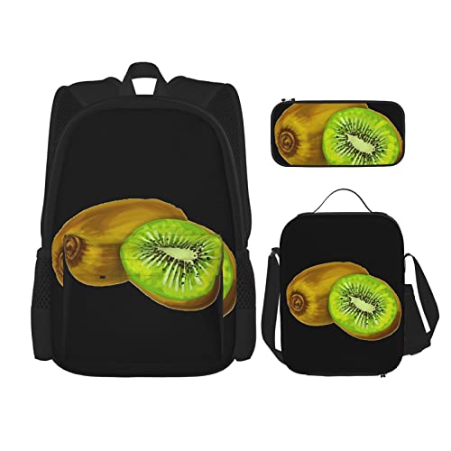 Flame Hockey Player Print School Bag + Pencil Case + Lunch Bag Combination ,School Backpack Pencil Case Lunch Bags Full Set of 3, kiwi, Einheitsgröße, Kinderrucksack