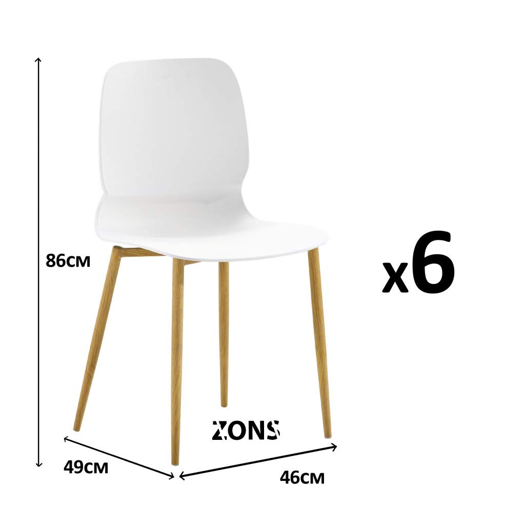 ZONS MAZ Set mit 6 Stühlen aus Metall mit Sitzfläche aus Polypropylen, weiß, 46 x 49 x 86 cm