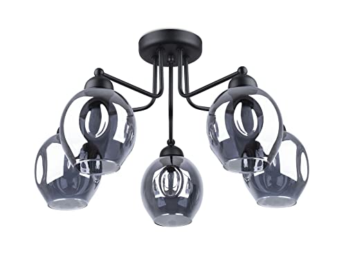 Licht-Erlebnisse Deckenleuchte Schwarz Rauchglas Metall Ø 59 cm 5-flammig E27 Deckenlampe Wohnzimmer Esszimmer