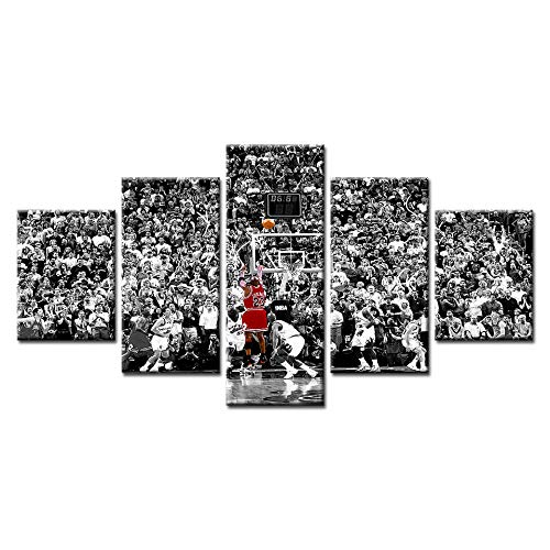 YANCONG Wunderbares Gemälde Michael Jordan Chicago Bulls Basketball Sport Leinwandbilder Fertig Aufgespannt Vlies Leinwand 5 Teilig Wandbilder Kunstdrucke Wandbild
