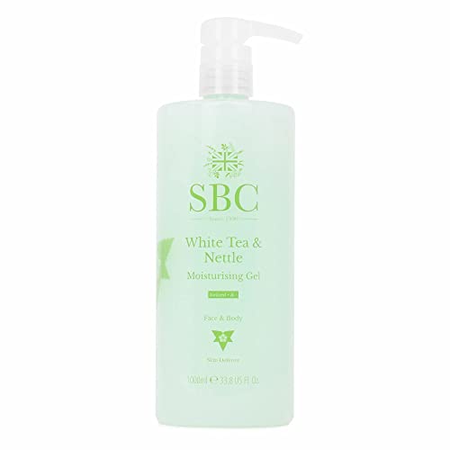 SBC Skincare - Feuchtigkeitsgel für Gesicht und Körper mit Weißem Tee und Brennnessel - 1 L - Schützt die Haut - Antioxidative Wirkung - Hautpflege - White Tea and Nettle Moisturising Gel
