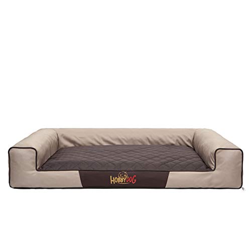 Hobbydog XXL VICBEB4 Eckig Hundebett, Victoria Katzenbett Schlafplatz, beige mit braun