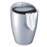 WENKO Badhocker Candy Silber, schöne Sitzgelegenheit, Hocker mit Stauraum für das Badezimmer und Wohnzimmer, integrierter Wäschesammler, ABS-Kunststoff, BPA-frei, Fassungsvermögen 20 L, Ø 36 x 50,5 cm