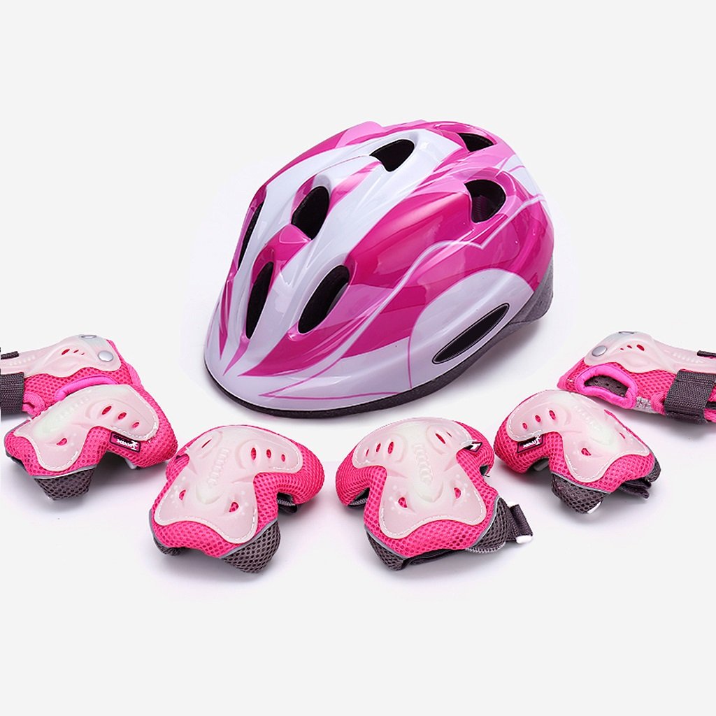 Roller Skating Safeguard Knieschützer Ellbogenschützer Wristar Armschienen Schutzhelm Sports Support Pads Schutz Gear Pads für Kinder / Kinder Rollschuh Skateboard Fahrrad BMX Bike ( Farbe : Fluorescent pink , größe : M )