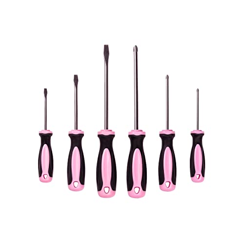 Pink Power Magnetisches Schraubendreher-Set – 6-teiliges Kreuzschlitz- und Flachkopf-Handwerkzeug-Set für Frauen
