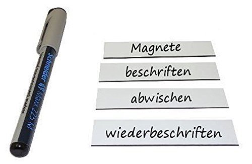 100 Magnetschilder Magnetstreifen Magnet-Etiketten beschreibbar/abwischbar 2 x 8cm in weiß - als Lageretiketten, für Werkstatt, Kühlschrank, Whiteboard