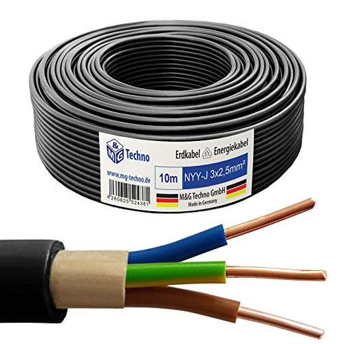 M&G Techno 10m NYY-J 3x2,5 mm² Erdkabel Elektro Strom Kabel Kupfer eindrähtig Made in Germany