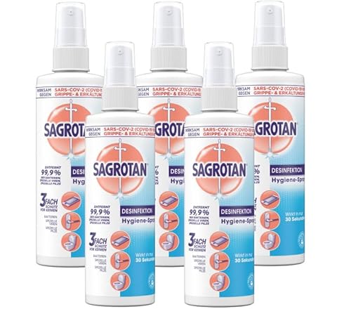 Sagrotan Hygiene Pumpspray – Desinfektionsmittel für Textilien und Oberflächen im Haushalt – 5 x 250 ml