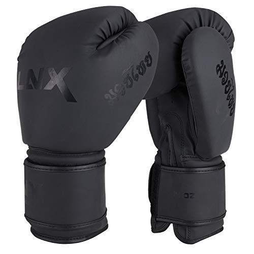 LNX Boxhandschuhe MT-One speziell für Muay Thai Kickboxen 10 12 14 16 Oz Sparring und Training UVM ultimatte Black (001) 14 Oz