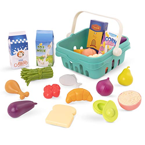 B. toys Einkaufskorb für Kinder 20 Teile mit Spielzeug Obst, Gemüse, Käse, Brot und mehr – Kinderküche, Spielküche, Kaufladen Zubehör ab 2 Jahre