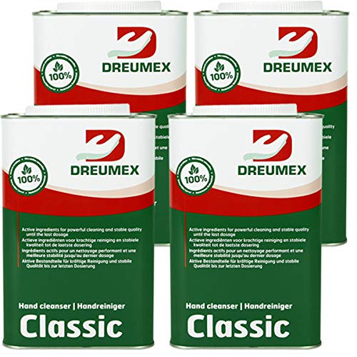 Dreumex Classic Lösungsmittelfreie Handreinigungsgel, Ideal zum Entfernen von Fett, Schmiere, Diesel, Bremsflüssigkeit, Zement und Rost, 4 Dosen a 4.2 kg