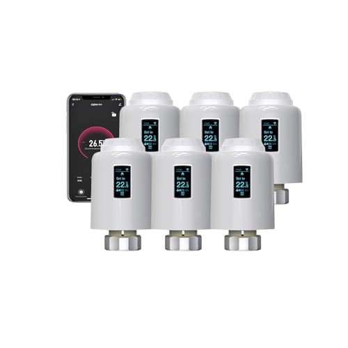 Qiumi Zigbee Thermostat-Heizkörperventil, Fernbedienung per Smart Life App, Sprachsteuerung durch Alexa und Google Assistant (Oled Dsplay)