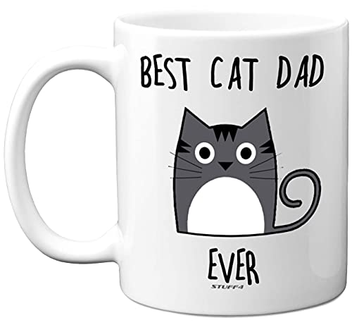 Stuff4 Tasse mit Aufschrift Best Cat Dad Ever, 325 ml, Keramik, spülmaschinenfest, Geschenk für Auto-Liebhaber, Katzen-Väter, niedliche Tassen für Männer, lustige Katzen-Geschenke, Vater-Kaffeetasse