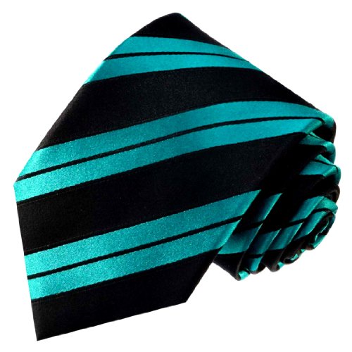 Lorenzo Cana - Marken Krawatte aus 100% Seide - schwarz türkis petrol gruen Streifen Trendfarben - 84506