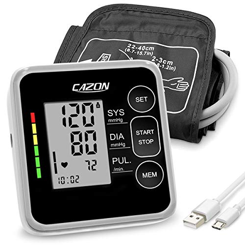 CAZON Blood Pressure Monitor Cuff Upper Arm Blood Pressure Machine Automatic Home Use Hypertension Indicator & Heart Pulse Rate Monitoring Meter with Cuff 22-40cm, 2×120 Sets Memory
