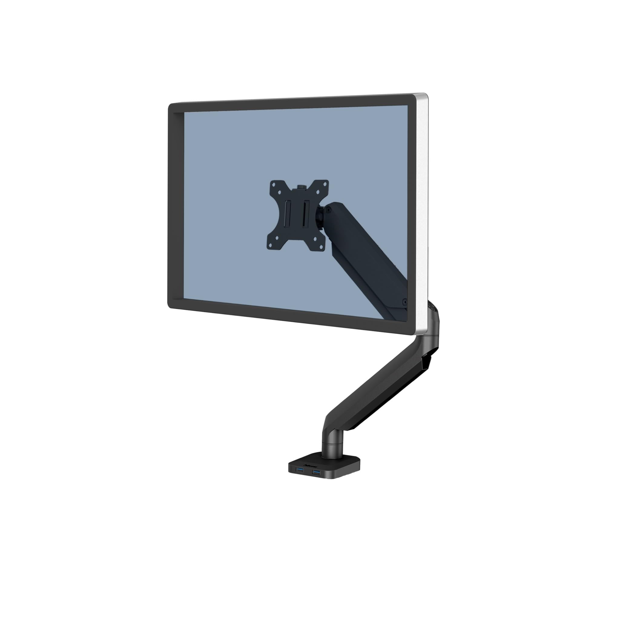 Fellowes Monitor Halterung für 1 Bildschirm bis 32 Zoll (81,28 cm) - Platinum Series Monitor Arm mit Gasfeder, USB Ports - Befestigung mit Klemme oder Kabeldurchlass - schwarz