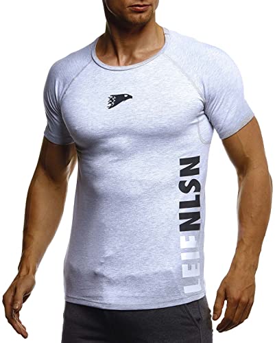 Leif Nelson Gym Herren Fitness T-Shirt Slim Fit Moderner Männer Bodybuilder Trainingsshirt Kurzarm Top Herren Sport T-Shirt - Bekleidung für Bodybuilding Training LN06279 Grau-Schwarz X-Large