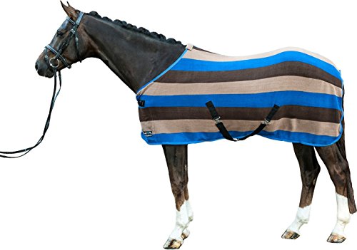 HKM Abschwitzdecke -Colour Stripes- mit Kreuzgurt, blaubeere/Dunkelbraun/Kupfer, 165