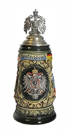 KING Bierkrug Deutschland, kobalt, bunt, mit Zinnadlerdeckel Seidel 1 Liter Bierseidel KI 504/RUZA 1L
