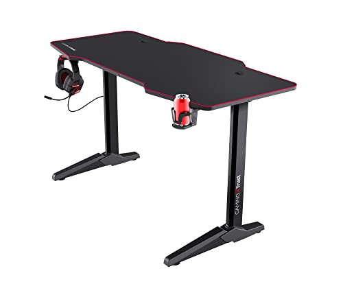 Trust XL Gaming Tisch (140 x 66 cm) GXT 1175 Imperius - Computer Tisch mit Mauspad in Desk-Größe, Headset und Becherhalter, Kabelmanagementsystem, PC Schreibtisch - Schwarz