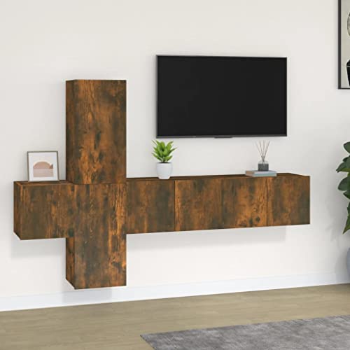Home Hardware Businese TV-Schrank-Set, 5-teilig, geräucherte Eiche, Holzwerkstoff