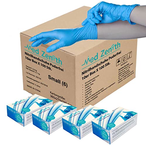 Med Zenith Nitril Einweg-Handschuhe medizinische Einmalhandschuhe aus reißfesten Nitril Puderfrei Latexfrei Blaue 1000 Stück in Spender-Box für einwandfreie Hautverträglichkeit (S, 1000)