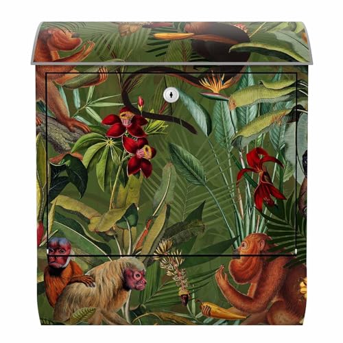 Arcondo Design Briefkasten mit Motiv und Zeitungsfach Tropische Affen und Blüten