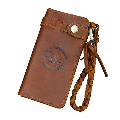 Echtes Leder Lange Brieftasche mit Reißverschluss Tasche Vintage Bifold Scheckheft Geldbörse (Chain Wallet6)