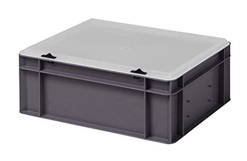 Design Eurobox Stapelbox Lagerbehälter Kunststoffbox in 5 Farben und 16 Größen mit transparentem Deckel (matt) (grau, 40x30x15 cm)