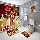 4 STÜCKE Weihnachten Bad Sets Schneemann Weihnachtsmann Duschvorhang / Badematten Teppiche / U-förmigen Podest Matte / Toilettensitzbezug (A20)