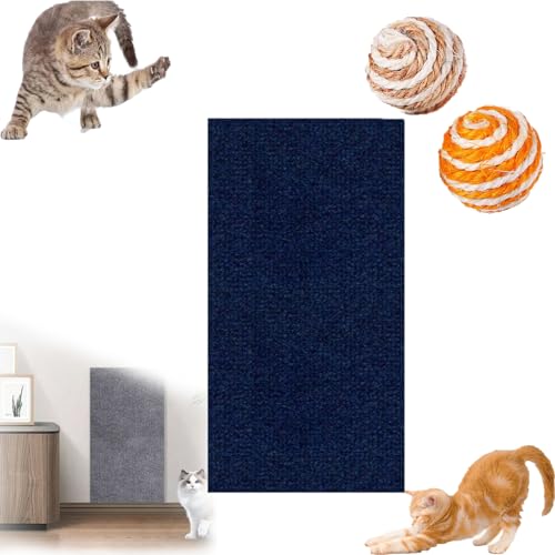 Asisumption Cat Scratching Mat - Can Protect Furniture, 39.4’’ X 11.8’’ Climbing Cat Scratcher, Cat Wall Scratcher, Trimmable Cat Scratching Carpet Self-Adhesive Mat (23.6 * 78.7in,Blue)